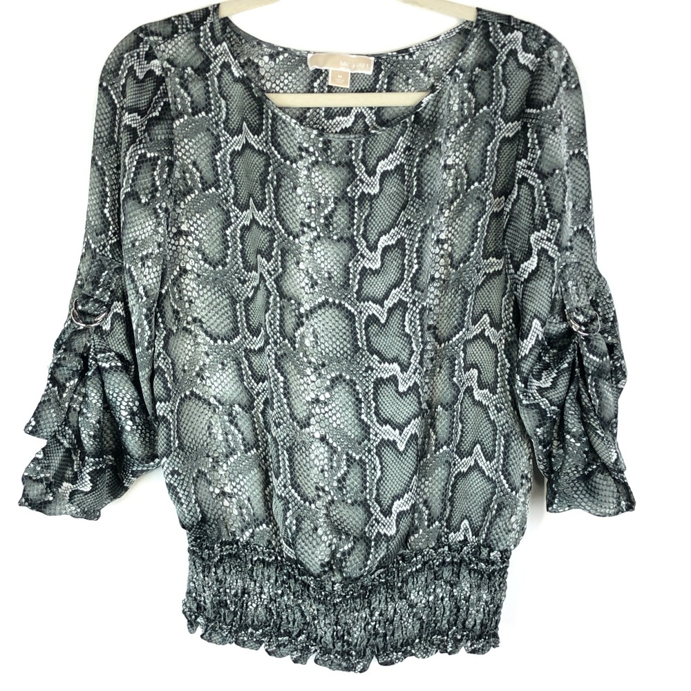 Michael Michael Kors Tab Sleeve Snake Print Top M